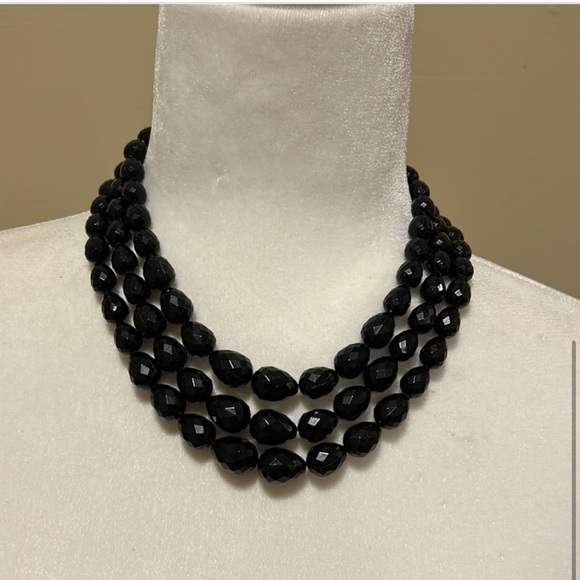 Vintage Germany Black 3 Strand Beaded Necklace. Choker & Matching Earrings set - Picture 3 of 16
